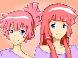 Rule 34 | 10s, 2girls, blue eyes, long hair, looking at viewer, multiple girls, outline, pink hair, short hair, siblings, simple background, sisters, smile, star driver, tagme, you marino, you mizuno