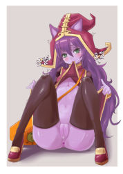 Rule 34 | 1girl, animal ears, anus, bad id, bad pixiv id, cleft of venus, colored skin, justeeeeth, league of legends, lulu (league of legends), mouth hold, purple hair, purple skin, pussy, pussy juice, solo, thighhighs, uncensored