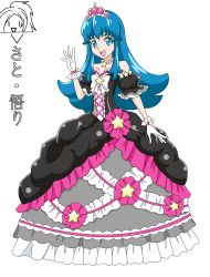 Rule 34 | 1girl, absurdres, black dress, blue eyes, blue hair, crown, detached sleeves, dress, frills, full body, gloves, grey dress, happinesscharge precure!, highres, jewelry, long hair, looking at viewer, necklace, open mouth, orry9235, precure, princess, princess dress, shirayuki hime, simple background, smile, solo, star ornament, tiara, two-tone dress, white background, white gloves