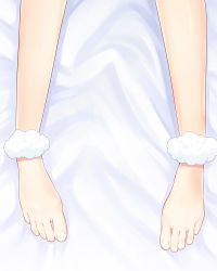 Rule 34 | 108 gou, 10s, 1girl, ankle cuffs, bad feet, bare legs, barefoot, bed sheet, brave witches, close-up, feet, lying, nikka edvardine katajainen, on back, out of frame, solo, sweat, toes, world witches series
