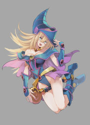 Rule 34 | 1girl, :d, bare shoulders, belt, blonde hair, blue eyes, blush stickers, boots, breasts, cape, choker, cleavage, curvy, dark magician girl, female focus, full body, gem, groin, hat, hat tip, highleg, highres, hip focus, hyocorou, large breasts, leotard, long hair, looking at viewer, magical girl, nail polish, off shoulder, open mouth, pentagram, pink nails, pink skirt, shiny skin, skirt, smile, solo, staff, vambraces, very long hair, wizard hat, yu-gi-oh!, yu-gi-oh! duel monsters