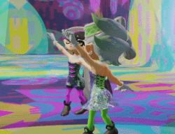 Rule 34 | + +, 2girls, animated, animated gif, callie (splatoon), black hair, dancing, detached collar, domino mask, dress, earrings, food, food on head, gloves, hair rings, marie (splatoon), jewelry, long hair, lowres, mask, mole, mole under eye, multiple girls, nintendo, object on head, open mouth, pointy ears, short hair, silver hair, smile, splatoon (series), strapless, strapless dress, sushi, tentacle hair, wide hips, yellow eyes