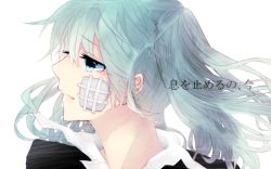 Rule 34 | 1girl, bandages, bandaid, bbgtp, blue eyes, blue hair, hatsune miku, long hair, looking to the side, lyrics, matching hair/eyes, parted lips, rolling girl (vocaloid), solo, tears, twintails, vocaloid