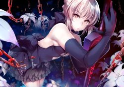 Rule 34 | 1girl, artoria pendragon (all), artoria pendragon (fate), black gloves, black skirt, blonde hair, breasts, chain, closed mouth, elbow gloves, excalibur morgan (fate), fate/stay night, fate (series), frills, frown, gloves, gothic lolita, hirai yuzuki, leaning on object, lolita fashion, looking at viewer, medium breasts, saber (fate), saber alter, sidelocks, skirt, solo, sword, weapon, yellow eyes