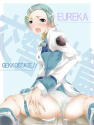 Rule 34 | 00s, 1girl, ass, blush, censored, clothed sex, clothing aside, eureka (eureka seven), eureka seven, eureka seven (series), girl on top, highres, morihama karute, panties, panties aside, penis, pussy, reverse cowgirl position, sex, sex from behind, solo focus, straddling, thigh strap, underwear, vaginal