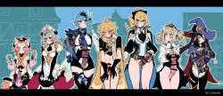 Rule 34 | 1boy, 6+girls, absurdres, aether (genshin impact), ahoge, animal ear fluff, animal ears, armor, bar censor, barbara (genshin impact), black hair, black hairband, blonde hair, blue eyes, blue hair, blush, bottomless, bow, breasts, bulge, cat ears, censored, commentary request, condom, condom on penis, cum, cup, diona (genshin impact), embarrassed, erection, erection under clothes, eula (genshin impact), futanari, futanari, genshin impact, gloves, grey hair, hair between eyes, hair bow, hairband, hat, highres, holding, holding cup, holding wallet, jean (genshin impact), jean (gunnhildr&#039;s legacy) (genshin impact), large penis, long hair, looking at another, looking at viewer, medium breasts, mirin chikuwa, mona (genshin impact), multiple girls, multiple penises, navel, noelle (genshin impact), pauldrons, penis, penis size difference, pink hair, short hair, shoulder armor, single pauldron, standing, testicles, thighhighs, twintails, used condom, used condom on penis, wallet, witch hat, yellow eyes
