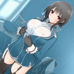 Rule 34 | 10s, 1girl, animated, animated gif, black hair, breasts, female focus, kantai collection, lowres, oppai kinryouku, red eyes, solo, takao (kancolle)