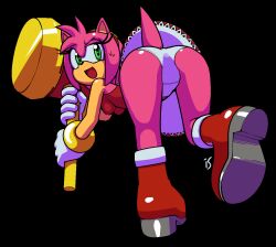 Rule 34 | 1girl, amy rose, animal ears, animal nose, artist name, ass, backless dress, backless outfit, bare shoulders, bent over, black background, body fur, boots, breasts, dress, female focus, from behind, furry, furry female, gloves, green eyes, hairband, half-closed eye, happy, heart, heart-shaped pupils, holding, holding weapon, jaggy lines, knee boots, kneepits, leaning forward, leg up, looking at viewer, looking back, open mouth, panties, pantyshot, pink fur, pink hair, red dress, red footwear, red hairband, rockthebull, shiny skin, short dress, short hair, sidelocks, signature, simple background, small breasts, smile, solo, sonic (series), standing, standing on one leg, strapless, strapless dress, sweat, symbol-shaped pupils, tail, thighs, toy hammer, underwear, uneven eyes, upskirt, weapon, white gloves, white panties
