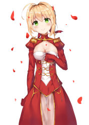 Rule 34 | 10s, blonde hair, blush, dress, fate/extra, fate (series), green eyes, highres, long hair, saber (fate/extra), smile