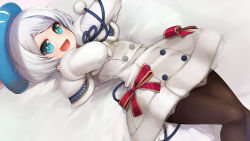 Rule 34 | + +, .live, 1girl, :d, arms up, artist name, bad id, bad pixiv id, bed sheet, black pantyhose, blue eyes, blue hat, capelet, dennou shoujo siro, dress, feet out of frame, fur-trimmed capelet, fur-trimmed sleeves, fur trim, hair ornament, hat, highres, long sleeves, looking at viewer, lying, on back, on bed, open mouth, pantyhose, pom pom (clothes), red ribbon, ribbon, short hair, smile, solo, sparkling eyes, swept bangs, tanyatonya, tareme, teeth, upper teeth only, virtual youtuber, white dress, x hair ornament