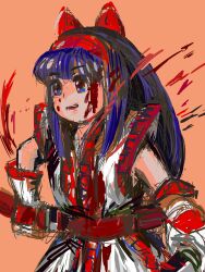 Rule 34 | 1girl, ainu clothes, blood, blood on clothes, blood on face, blue eyes, blue hair, breasts, fingerless gloves, gloves, grey eyes, hair ribbon, highres, long hair, nakoruru, open mouth, ribbon, samurai spirits, small breasts, smile, snk, solo, the king of fighters, weapon