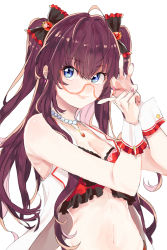 Rule 34 | 10s, 1girl, bespectacled, blue eyes, breasts, brown hair, glasses, ichinose shiki, idolmaster, idolmaster cinderella girls, long hair, looking at viewer, navel, nesume, simple background, sketch, smile, solo, two side up
