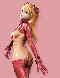 Rule 34 | 1girl, 3d, ass, blue eyes, bodysuit, breasts, butt crack, covered erect nipples, highres, ikedan, latex, lips, looking back, md5 mismatch, multicolored clothes, neon genesis evangelion, plugsuit, realistic, rebuild of evangelion, red hair, resolution mismatch, skin tight, small breasts, solo, source larger, souryuu asuka langley, test plugsuit, twintails