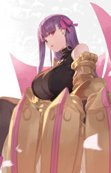 Rule 34 | 1girl, bare shoulders, breasts, claw (weapon), claws, collar, criss-cross halter, fate/extra, fate/extra ccc, fate/grand order, fate (series), hair ribbon, halterneck, highres, huge breasts, long hair, looking at viewer, o-ring, open mouth, passionlip (fate), pink eyes, pink ribbon, purple hair, ribbon, solo, tesin (7aehyun), very long hair, weapon