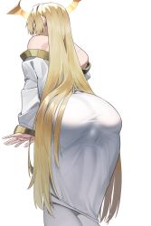 1boy absurdres angel ass blonde_hair borrowed_character bulge character_request commentary_request facing_away hair_over_ass halo highres in_(ain) korean_commentary long_hair original robe simple_background solo trap very_long_hair white_background white_robe