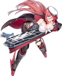 Rule 34 | 1girl, aircraft, airplane, azur lane, blouse, blue eyes, breasts, cleavage, collarbone, detached sleeves, enka (bcat), flight deck, full body, gun, hat, jacket, large breasts, long hair, machine gun, machinery, official art, one eye closed, open mouth, pants, pink hair, ranger (azur lane), remodel (azur lane), shirt, solo, tight clothes, tight pants, transparent background, weapon, white shirt