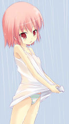 Rule 34 | 1girl, kuro (be ok), original, panties, pink hair, short hair, solo, striped clothes, striped panties, underwear, wet