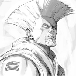 Rule 34 | american flag, facial hair, goatee, guile, monochrome, mustache, street fighter