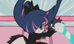 Rule 34 | animated, animated gif, chuck (psg), eyeliner, gothic lolita, green eyes, hummer, lolita fashion, long hair, lowres, makeup, motor vehicle, multicolored hair, panty &amp; stocking with garterbelt, pink hair, purple hair, see-through (psg), stocking (psg), sword, weapon