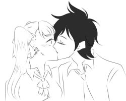 Rule 34 | bad tag, black clover, black hair, blush, closed eyes, couple, kiss, noelle silva, surprised, twintails, wide-eyed, yuno (black clover)