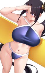 Rule 34 | 1girl, absurdres, arind yudha, arm up, armpits, bare arms, bare shoulders, bikini, black hair, blue bikini, blue eyes, blush, breasts, fate/grand order, fate (series), highres, holding, holding surfboard, large breasts, long hair, navel, parted lips, ponytail, smile, solo, stomach, surfboard, swimsuit, thighs, ushiwakamaru (fate), ushiwakamaru (fate/grand order), ushiwakamaru (swimsuit assassin) (fate), ushiwakamaru (swimsuit assassin) (first ascension) (fate), very long hair