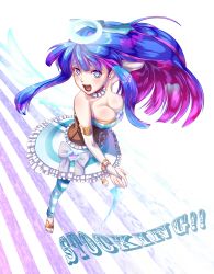 Rule 34 | 10s, 1girl, absurdres, aqua eyes, bad id, bad pixiv id, blue hair, breasts, cleavage, colored inner hair, halo, highres, looking at viewer, multicolored hair, open mouth, panty &amp; stocking with garterbelt, ruuto (sorufu), solo, stocking (psg), two-tone hair