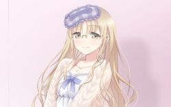 Rule 34 | 1girl, blonde hair, blush, bow, breasts, brown eyes, closed mouth, collarbone, commentary request, dress, glasses, jacket, long hair, looking at viewer, mask, mask on head, nijisanji, open clothes, open jacket, parted bangs, pink background, purple bow, shirihime, sister claire, sister claire (7th costume), small breasts, smile, solo, upper body, virtual youtuber, white dress, white jacket