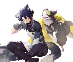 Rule 34 | animal ears, apron, arknights, bandages, black hair, dadijiji, dog, gloves, male focus, shoes, tail, windflit (arknights)