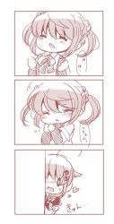 Rule 34 | 0 0, 10s, 2girls, 3koma, arm warmers, bloom2425, blush, braid, comic, double bun, closed eyes, female focus, hair bun, hair flaps, hair ornament, hair over shoulder, heart, kantai collection, long hair, michishio (kancolle), monochrome, multiple girls, peeking out, remodel (kantai collection), school uniform, serafuku, shigure (kancolle), short hair, short sleeves, short twintails, single braid, sneezing, solid oval eyes, suspenders, translated, twintails, white background