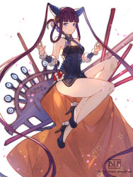 Rule 34 | 1girl, absurdres, backlighting, bare shoulders, black dress, black footwear, blue eyes, blue lizz penguin, blunt bangs, blush, breasts, china dress, chinese clothes, cleavage, closed mouth, detached sleeves, dress, fate/grand order, fate (series), floral print, flute, hair ornament, high heels, highres, instrument, leaf hair ornament, legs, long hair, looking at viewer, medium breasts, petals, pipa (instrument), purple hair, sidelocks, simple background, smile, solo, twintails, very long hair, white background, yang guifei (fate), yang guifei (second ascension) (fate)