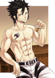Rule 34 | 1boy, abs, fairy tail, gray fullbuster, looking at viewer, male focus, muscular, pectorals, scar, topless male, smirk, solo, tattoo