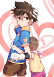 Rule 34 | 1boy, 1girl, brother and sister, brown eyes, brown hair, closed mouth, commentary request, digimon, digimon adventure, gloves, highres, looking at viewer, short hair, siblings, yagami hikari, yagami taichi, yorukun