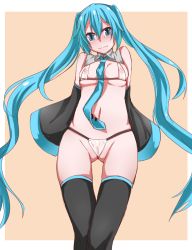 Rule 34 | 1girl, aqua eyes, aqua hair, bad id, bad pixiv id, blush, bra, breasts, detached sleeves, female focus, hatsune miku, jack dempa, long hair, looking at viewer, navel, necktie, nipples, panties, pussy, see-through, sleeves past wrists, small breasts, smile, solo, thighhighs, twintails, underwear, underwear only, very long hair, vocaloid