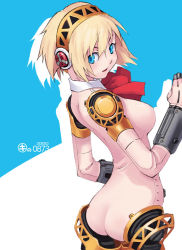 Rule 34 | 1girl, aegis (persona), android, ass, atlus, blonde hair, blue eyes, bow, breasts, cyborg, joints, kei jiei, persona, persona 3, ribbon, robot joints, short hair, solo