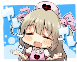Rule 34 | &gt; &lt;, 1girl, :d, = =, apron, bandaged arm, bandages, blush stickers, closed eyes, collared shirt, ekakibito, facing viewer, fang, hair between eyes, hair ornament, hat, head tilt, light brown hair, long hair, natori sana, nurse cap, open mouth, pink apron, pink hat, puffy short sleeves, puffy sleeves, rabbit hair ornament, sana channel, shaking head, shirt, short sleeves, smile, solo, sweat, translation request, two side up, very long hair, virtual youtuber, white shirt
