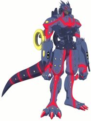 Rule 34 | 1boy, armor, black hair, digimon, digimon adventure, gabumon, glowing, mask, muscular, no humans, official art, solo, standing, tail, transparent background, werewolf