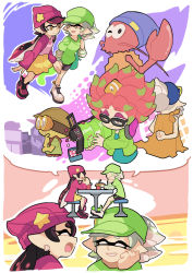 Rule 34 | + +, 2girls, ankle boots, arms behind back, back-to-back, beanie, bed, black footwear, black hair, blue shorts, boots, callie (splatoon), casual, cellphone, comic, cousins, detached collar, earrings, food, food on head, gloves, gomipomi, green hat, green legwear, green shirt, grey hair, hat, holding, holding phone, indoors, inkling, inkling player character, jewelry, long hair, marie (splatoon), mask, mole, mole under eye, multiple girls, night, night sky, nintendo, object on head, phone, pointy ears, purple hat, purple shirt, purple shorts, shirt, short hair, short jumpsuit, shorts, silent comic, sitting, sky, smartphone, standing, sushi, t-shirt, tentacle hair, white gloves