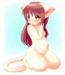 Rule 34 | animal ears, blush, breasts, furry, navel, no nipples, nude, pregnant, red hair, tail, yellow eyes