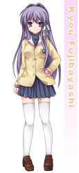 Rule 34 | 00s, clannad, fujibayashi kyou, long hair, purple eyes, purple hair, school uniform, skirt, solo, thighhighs, tomusooya, zettai ryouiki