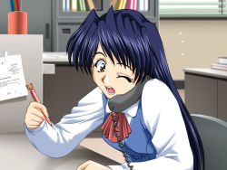 Rule 34 | 1girl, blue hair, doushin, long hair, pen, phone, suruga ryoko