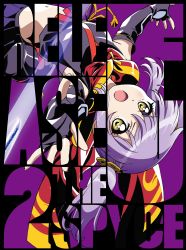 Rule 34 | 10s, 1girl, absurdres, backflip, commentary request, elbow gloves, fingerless gloves, gloves, highres, looking at viewer, midriff, navel, official art, open mouth, purple hair, release the spyce, sagami fuu, sleeveless, solo, twintails, yellow eyes