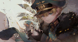 Rule 34 | 10s, 1girl, black gloves, blonde hair, blue eyes, blush, coffee cup, cup, disposable cup, gloves, holding, holding cup, kawacy, looking at viewer, parted lips, short hair, smile, solo, tanya degurechaff, upper body, youjo senki