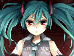 Rule 34 | bad id, bad pixiv id, detached sleeves, green hair, hatsune miku, headset, necktie, red eyes, solo, tama (songe), twintails, vocaloid