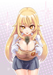 Rule 34 | + +, 1girl, :p, between breasts, blonde hair, breasts squeezed together, breasts, censored, cleavage, controller, elbow gloves, gloves, halftone, halftone background, highres, hm (hmongt), large breasts, leaning forward, long hair, looking at viewer, mosaic censoring, naughty face, pleated skirt, raised eyebrow, red eyes, remote control, school uniform, sexually suggestive, shokuhou misaki, short sleeves, skirt, solo, spider web print, sweater vest, symbol-shaped pupils, toaru kagaku no railgun, toaru majutsu no index, tongue, tongue out, white gloves