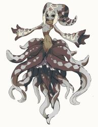 Rule 34 | 1girl, black eyes, breasts, brown background, closed mouth, commentary request, extra eyes, full body, gills, horizontal pupils, komori uta (comori uta), looking at viewer, monster girl, original, oversized forearms, oversized limbs, scylla, simple background, small breasts, smile, solo, tentacle hair