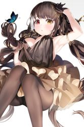 Rule 34 | 1girl, absurdres, alternate costume, b:ga, bad id, bad twitter id, black dress, black gloves, black hair, black pantyhose, blush, breasts, bug, butterfly, dress, girls&#039; frontline, gloves, highres, insect, multicolored hair, open mouth, pantyhose, red eyes, ro635 (girls&#039; frontline), solo, streaked hair, twintails, white hair, yellow eyes