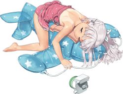 Rule 34 | 1girl, back, barefoot, blunt bangs, closed eyes, full body, hair ribbon, inflatable toy, jiji (aardvark), kantai collection, long hair, lying, maestrale (kancolle), official art, on stomach, one-piece swimsuit, one side up, pink one-piece swimsuit, polka dot, polka dot swimsuit, ribbon, silver hair, straddling, swimsuit, tan, tanline, thigh strap, towel, transparent background, white ribbon