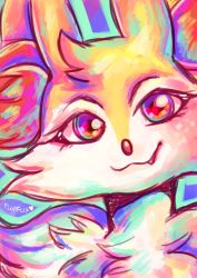 Rule 34 | animal ear fluff, animal nose, braixen, commentary, creature, creatures (company), english commentary, eyelashes, fang, flufflixx, furry, game freak, gen 6 pokemon, heart, highres, looking at viewer, multicolored eyes, nintendo, pokemon, pokemon (creature), portrait, purple eyes, signature, solo