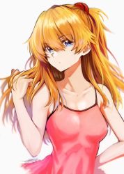 Rule 34 | 1girl, bare shoulders, blue eyes, breasts, collarbone, commentary request, holding, holding hair, long hair, medium breasts, neon genesis evangelion, orange hair, simon (n.s craft), simple background, sketch, solo, souryuu asuka langley, two side up, upper body, white background