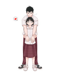 Rule 34 | 1boy, 1girl, absurdres, after school lessons for unripe apples, black eyes, black hair, bob cut, brown pants, brown skirt, closed mouth, commentary, eye contact, green eyes, heart, height difference, hetero, highres, holding another&#039;s wrist, hwang mi-ae, kim cheol, looking at another, looking down, looking up, palettebaibailu, pants, plaid, plaid pants, plaid skirt, scar, scar on face, school uniform, shirt, short hair, skirt, smile, socks, spoken heart, standing, thick eyebrows, unmoving pattern, wavy hair, wavy mouth, white footwear, white shirt, white socks